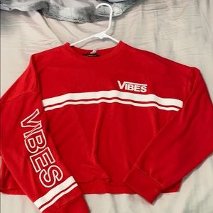 Red and White “Vibes” Cropped Crewneck